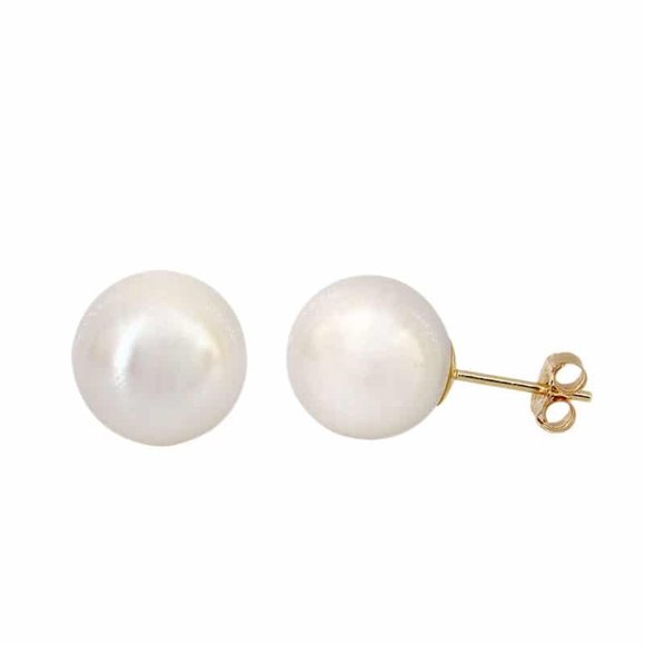 14K Real Gold Pearl Earrings Solid Gold Hypo Allergenic Freshwater Pearl Studs - Picture 1 of 1